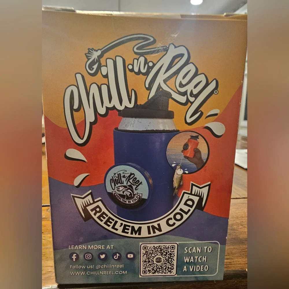 Chill-N-Reel Can Cooler Fishing Rod Shark Tank Beverage Koozie Camo NWOT - Picture 11 of 14